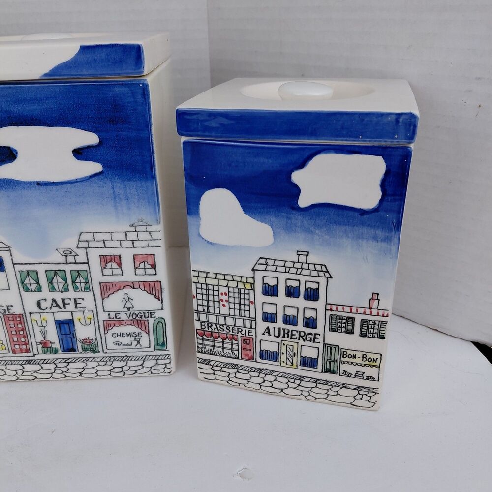 Taste Setter Sigma Rue de Gourmet Vtg Ceramic Canisters Paris Scene Set of 4 - Picture 16 of 16